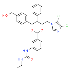 ChemSpider 2D Image | 1-(3-{4-[(4,5-Dichloro-1H-imidazol-1-yl)methyl]-6-[4-(hydroxymethyl)phenyl]-5-phenyl-1,3-dioxan-2-yl}phenyl)-3-ethylurea | C30H30Cl2N4O4