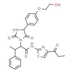 ChemSpider 2D Image | 2-{4-[4-(2-Hydroxyethoxy)phenyl]-2,5-dioxo-1-imidazolidinyl}-3-phenyl-N-(4-propionyl-1,3-thiazol-2-yl)butanamide | C27H28N4O6S