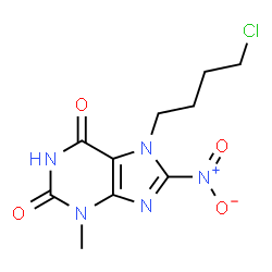 ChemSpider 2D Image | 7-(4-Chlorobutyl)-3-methyl-8-nitro-3,7-dihydro-1H-purine-2,6-dione | C10H12ClN5O4