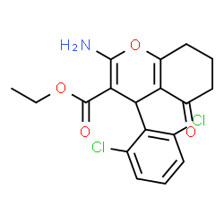 ChemSpider 2D Image | Ethyl 2-amino-4-(2,6-dichlorophenyl)-5-oxo-5,6,7,8-tetrahydro-4H-chromene-3-carboxylate | C18H17Cl2NO4