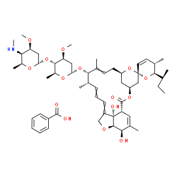 ChemSpider 2D Image | (1'R,2S,4'S,5S,6R,8'R,12'S,13'S,20'R,21'R,24'S)-6-[(2S)-2-Butanyl]-21',24'-dihydroxy-5,11',13',22'-tetramethyl-2'-oxo-5,6-dihydrospiro[pyran-2,6'-[3,7,19]trioxatetracyclo[15.6.1.1~4,8~.0~20,24~]pentac
osa[10,14,16,22]tetraen]-12'-yl 2,6-dideoxy-3-O-methyl-4-O-[2,4,6-trideoxy-3-O-methyl-4-(methylamino)-alpha-L-lyxo-hexopyranosyl]-alpha-L-arabino-hexopyranoside benzoate (1:1) | C56H81NO15