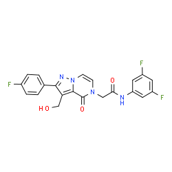 ChemSpider 2D Image | N-(3,5-Difluorophenyl)-2-[2-(4-fluorophenyl)-3-(hydroxymethyl)-4-oxopyrazolo[1,5-a]pyrazin-5(4H)-yl]acetamide | C21H15F3N4O3