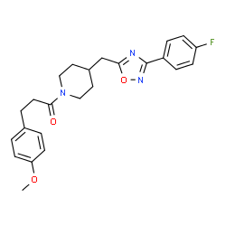 ChemSpider 2D Image | 1-(4-{[3-(4-Fluorophenyl)-1,2,4-oxadiazol-5-yl]methyl}-1-piperidinyl)-3-(4-methoxyphenyl)-1-propanone | C24H26FN3O3