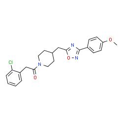 ChemSpider 2D Image | 2-(2-Chlorophenyl)-1-(4-{[3-(4-methoxyphenyl)-1,2,4-oxadiazol-5-yl]methyl}-1-piperidinyl)ethanone | C23H24ClN3O3