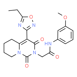 ChemSpider 2D Image | 2-[4-(5-Ethyl-1,2,4-oxadiazol-3-yl)-1,3-dioxo-5,6,7,8-tetrahydro-1H-pyrido[1,2-c]pyrimidin-2(3H)-yl]-N-(3-methoxyphenyl)acetamide | C21H23N5O5