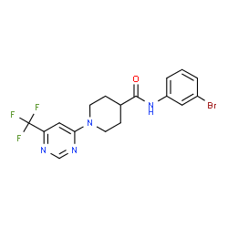 ChemSpider 2D Image | N-(3-Bromophenyl)-1-[6-(trifluoromethyl)-4-pyrimidinyl]-4-piperidinecarboxamide | C17H16BrF3N4O