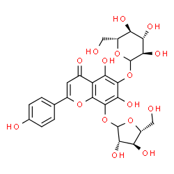 ChemSpider 2D Image | 8-(D-Arabinofuranosyloxy)-5,7-dihydroxy-2-(4-hydroxyphenyl)-4-oxo-4H-chromen-6-yl D-glucopyranoside | C26H28O16