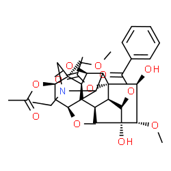 ChemSpider 2D Image | (1alpha,3alpha,6alpha,14alpha,15alpha,16beta,17xi)-3,8-Diacetoxy-20-ethyl-13,15-dihydroxy-1,6,16-trimethoxy-4-(methoxymethyl)aconitan-14-yl benzoate | C36H49NO12