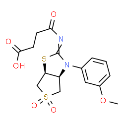 ChemSpider 2D Image | 4-{[(3aS,6aS)-3-(3-Methoxyphenyl)-5,5-dioxidotetrahydrothieno[3,4-d][1,3]thiazol-2(3H)-ylidene]amino}-4-oxobutanoic acid | C16H18N2O6S2