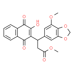 ChemSpider 2D Image | Methyl 3-(3-hydroxy-1,4-dioxo-1,4-dihydro-2-naphthalenyl)-3-(7-methoxy-1,3-benzodioxol-5-yl)propanoate | C22H18O8