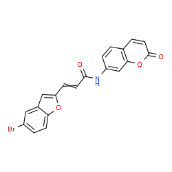 ChemSpider 2D Image | 3-(5-Bromo-1-benzofuran-2-yl)-N-(2-oxo-2H-chromen-7-yl)acrylamide | C20H12BrNO4