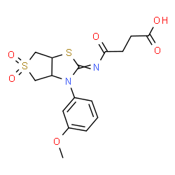 ChemSpider 2D Image | 4-{[3-(3-Methoxyphenyl)-5,5-dioxidotetrahydrothieno[3,4-d][1,3]thiazol-2(3H)-ylidene]amino}-4-oxobutanoic acid | C16H18N2O6S2