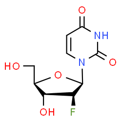 ChemSpider 2D Image | 1-(2-Deoxy-2-fluoro-beta-D-glycero-pentofuranosyl)-2,4(1H,3H)-pyrimidinedione | C9H11FN2O5