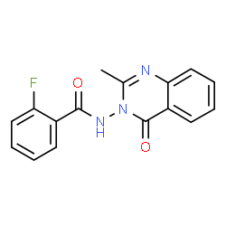 ChemSpider 2D Image | 2-Fluoro-N-(2-methyl-4-oxo-3(4H)-quinazolinyl)benzamide | C16H12FN3O2