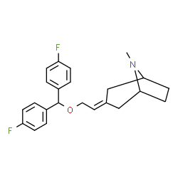 ChemSpider 2D Image | 3-(2-(bis(4-fluorophenyl)methoxy)ethylidene)-8-methyl-8-azabicyclo(3.2.1)octane | C23H25F2NO