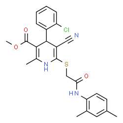 ChemSpider 2D Image | Methyl 4-(2-chlorophenyl)-5-cyano-6-({2-[(2,4-dimethylphenyl)amino]-2-oxoethyl}sulfanyl)-2-methyl-1,4-dihydro-3-pyridinecarboxylate | C25H24ClN3O3S