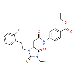 ChemSpider 2D Image | Ethyl 4-[({1-ethyl-3-[2-(2-fluorophenyl)ethyl]-5-oxo-2-thioxo-4-imidazolidinyl}acetyl)amino]benzoate | C24H26FN3O4S