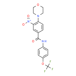 ChemSpider 2D Image | 4-(4-Morpholinyl)-3-nitro-N-[4-(trifluoromethoxy)phenyl]benzamide | C18H16F3N3O5