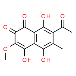 ChemSpider 2D Image | 7-Acetyl-4,5,8-trihydroxy-3-methoxy-6-methyl-1,2-naphthalenedione | C14H12O7
