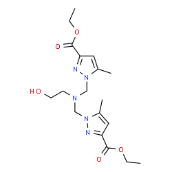 ChemSpider 2D Image | Diethyl 1,1'-{[(2-hydroxyethyl)imino]bis(methylene)}bis(5-methyl-1H-pyrazole-3-carboxylate) | C18H27N5O5