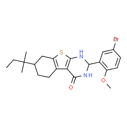 ChemSpider 2D Image | [1]benzothieno[2,3-d]pyrimidin-4-ol, 2-(5-bromo-2-methoxyphenyl)-7-(1,1-dimethylpropyl)-1,2,5,6,7,8-hexahydro- | C22H27BrN2O2S