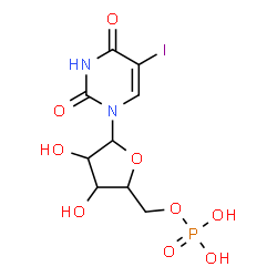 ChemSpider 2D Image | 5-Iodo-1-(5-O-phosphonopentofuranosyl)-2,4(1H,3H)-pyrimidinedione | C9H12IN2O9P