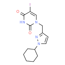 ChemSpider 2D Image | 1-[(1-Cyclohexyl-1H-pyrazol-3-yl)methyl]-5-iodo-2,4(1H,3H)-pyrimidinedione | C14H17IN4O2