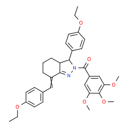 ChemSpider 2D Image | [7-(4-Ethoxybenzylidene)-3-(4-ethoxyphenyl)-3,3a,4,5,6,7-hexahydro-2H-indazol-2-yl](3,4,5-trimethoxyphenyl)methanone | C34H38N2O6