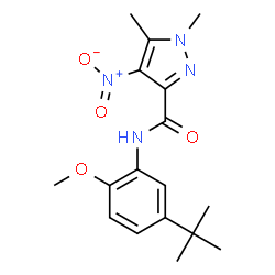 ChemSpider 2D Image | N-[2-Methoxy-5-(2-methyl-2-propanyl)phenyl]-1,5-dimethyl-4-nitro-1H-pyrazole-3-carboxamide | C17H22N4O4
