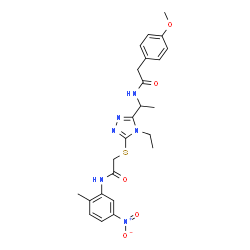 ChemSpider 2D Image | 2-{[4-Ethyl-5-(1-{[(4-methoxyphenyl)acetyl]amino}ethyl)-4H-1,2,4-triazol-3-yl]sulfanyl}-N-(2-methyl-5-nitrophenyl)acetamide | C24H28N6O5S