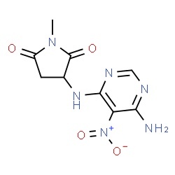 ChemSpider 2D Image | 3-[(6-Amino-5-nitro-4-pyrimidinyl)amino]-1-methyl-2,5-pyrrolidinedione | C9H10N6O4