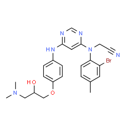 ChemSpider 2D Image | {(2-Bromo-4-methylphenyl)[6-({4-[3-(dimethylamino)-2-hydroxypropoxy]phenyl}amino)-4-pyrimidinyl]amino}acetonitrile | C24H27BrN6O2