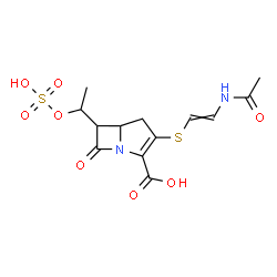 ChemSpider 2D Image | 3-[(2-Acetamidovinyl)sulfanyl]-7-oxo-6-[1-(sulfooxy)ethyl]-1-azabicyclo[3.2.0]hept-2-ene-2-carboxylic acid | C13H16N2O8S2