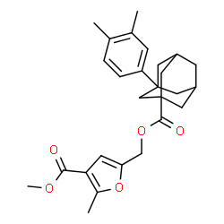 ChemSpider 2D Image | Methyl 5-[({[3-(3,4-dimethylphenyl)adamantan-1-yl]carbonyl}oxy)methyl]-2-methyl-3-furoate | C27H32O5