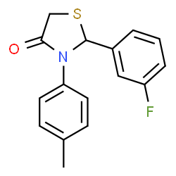 ChemSpider 2D Image | 2-(3-Fluorophenyl)-3-(4-methylphenyl)-1,3-thiazolidin-4-one | C16H14FNOS