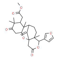 ChemSpider 2D Image | Methyl [13-(3-furyl)-6,6,8,12-tetramethyl-17-methylene-5,15-dioxo-2,14-dioxatetracyclo[7.7.1.0~1,12~.0~3,8~]heptadec-7-yl]acetate | C27H34O7