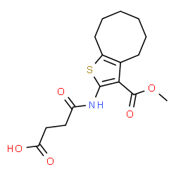 ChemSpider 2D Image | 4-{[3-(Methoxycarbonyl)-4,5,6,7,8,9-hexahydrocycloocta[b]thiophen-2-yl]amino}-4-oxobutanoic acid | C16H21NO5S