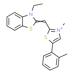 ChemSpider 2D Image | 2-[(3-Ethyl-1,3-benzothiazol-2(3H)-ylidene)methyl]-3-methyl-5-(2-methylphenyl)-1,3-thiazol-3-ium | C21H21N2S2
