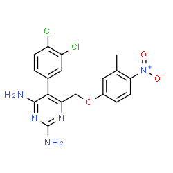 ChemSpider 2D Image | 5-(3,4-Dichlorophenyl)-6-[(3-methyl-4-nitrophenoxy)methyl]-2,4-pyrimidinediamine | C18H15Cl2N5O3