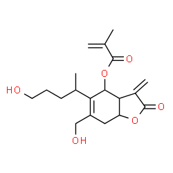 ChemSpider 2D Image | 6-(Hydroxymethyl)-5-(5-hydroxy-2-pentanyl)-3-methylene-2-oxo-2,3,3a,4,7,7a-hexahydro-1-benzofuran-4-yl methacrylate | C19H26O6