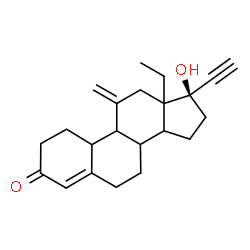 ChemSpider 2D Image | (17R)-13-Ethyl-17-ethynyl-17-hydroxy-11-methylene-1,2,6,7,8,9,10,11,12,13,14,15,16,17-tetradecahydro-3H-cyclopenta[a]phenanthren-3-one | C22H28O2