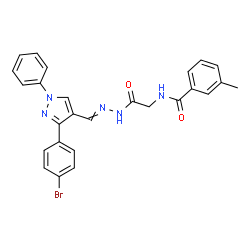 ChemSpider 2D Image | N-[2-(2-{[3-(4-Bromophenyl)-1-phenyl-1H-pyrazol-4-yl]methylene}hydrazino)-2-oxoethyl]-3-methylbenzamide | C26H22BrN5O2