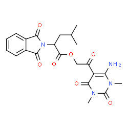 ChemSpider 2D Image | 2-(6-Amino-1,3-dimethyl-2,4-dioxo-1,2,3,4-tetrahydro-5-pyrimidinyl)-2-oxoethyl 2-(1,3-dioxo-1,3-dihydro-2H-isoindol-2-yl)-4-methylpentanoate | C22H24N4O7