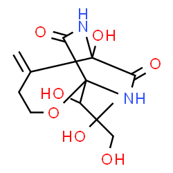 ChemSpider 2D Image | 6-Hydroxy-5-methylene-1-(1,2,3-trihydroxy-2-methylpropyl)-2-oxa-7,9-diazabicyclo[4.2.2]decane-8,10-dione | C12H18N2O7