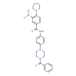ChemSpider 2D Image | N-[4-(4-Benzoyl-1-piperazinyl)phenyl]-3-nitro-4-(1-pyrrolidinyl)benzamide | C28H29N5O4