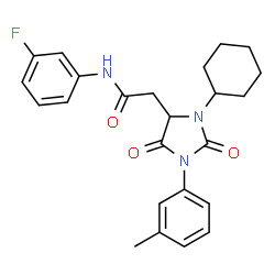ChemSpider 2D Image | 2-[3-Cyclohexyl-1-(3-methylphenyl)-2,5-dioxo-4-imidazolidinyl]-N-(3-fluorophenyl)acetamide | C24H26FN3O3