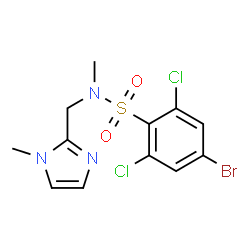 ChemSpider 2D Image | 4-Bromo-2,6-dichloro-N-methyl-N-[(1-methyl-1H-imidazol-2-yl)methyl]benzenesulfonamide | C12H12BrCl2N3O2S