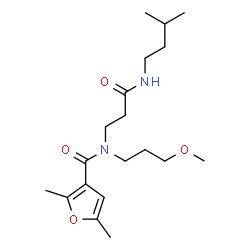 ChemSpider 2D Image | N-(3-Methoxypropyl)-2,5-dimethyl-N-{3-[(3-methylbutyl)amino]-3-oxopropyl}-3-furamide | C19H32N2O4