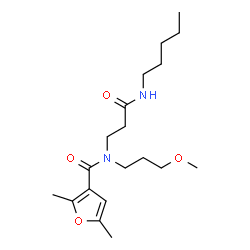 ChemSpider 2D Image | N-(3-Methoxypropyl)-2,5-dimethyl-N-[3-oxo-3-(pentylamino)propyl]-3-furamide | C19H32N2O4