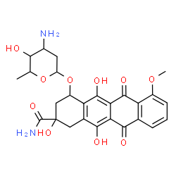 ChemSpider 2D Image | 4-[(3-Amino-2,3,6-trideoxyhexopyranosyl)oxy]-2,5,12-trihydroxy-7-methoxy-6,11-dioxo-1,2,3,4,6,11-hexahydro-2-tetracenecarboxamide | C26H28N2O10